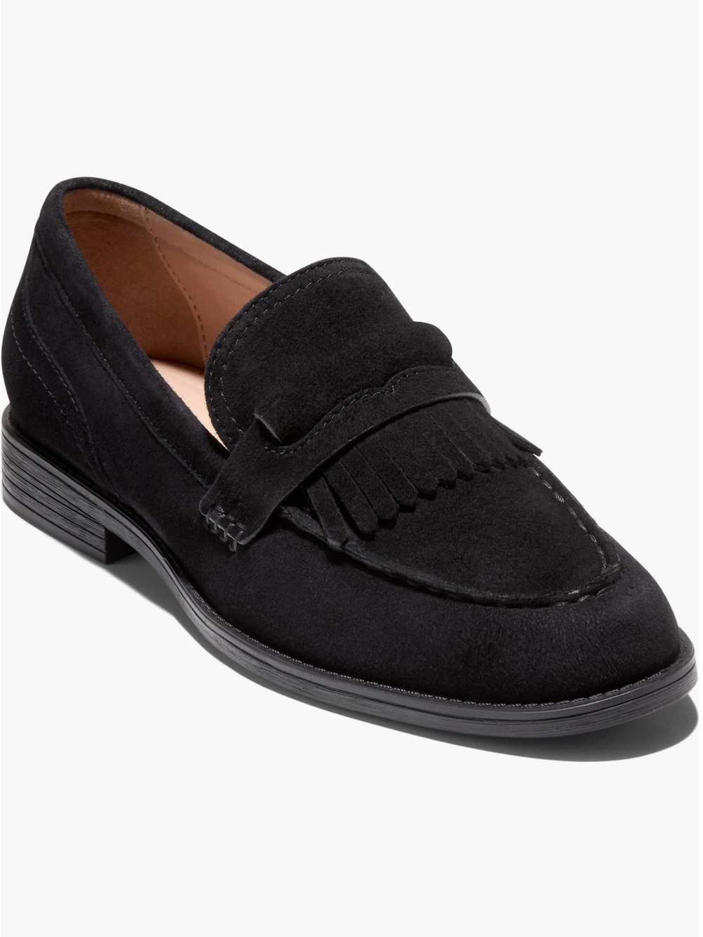 Cole Haan Black Suede Fringe Penny Loafers